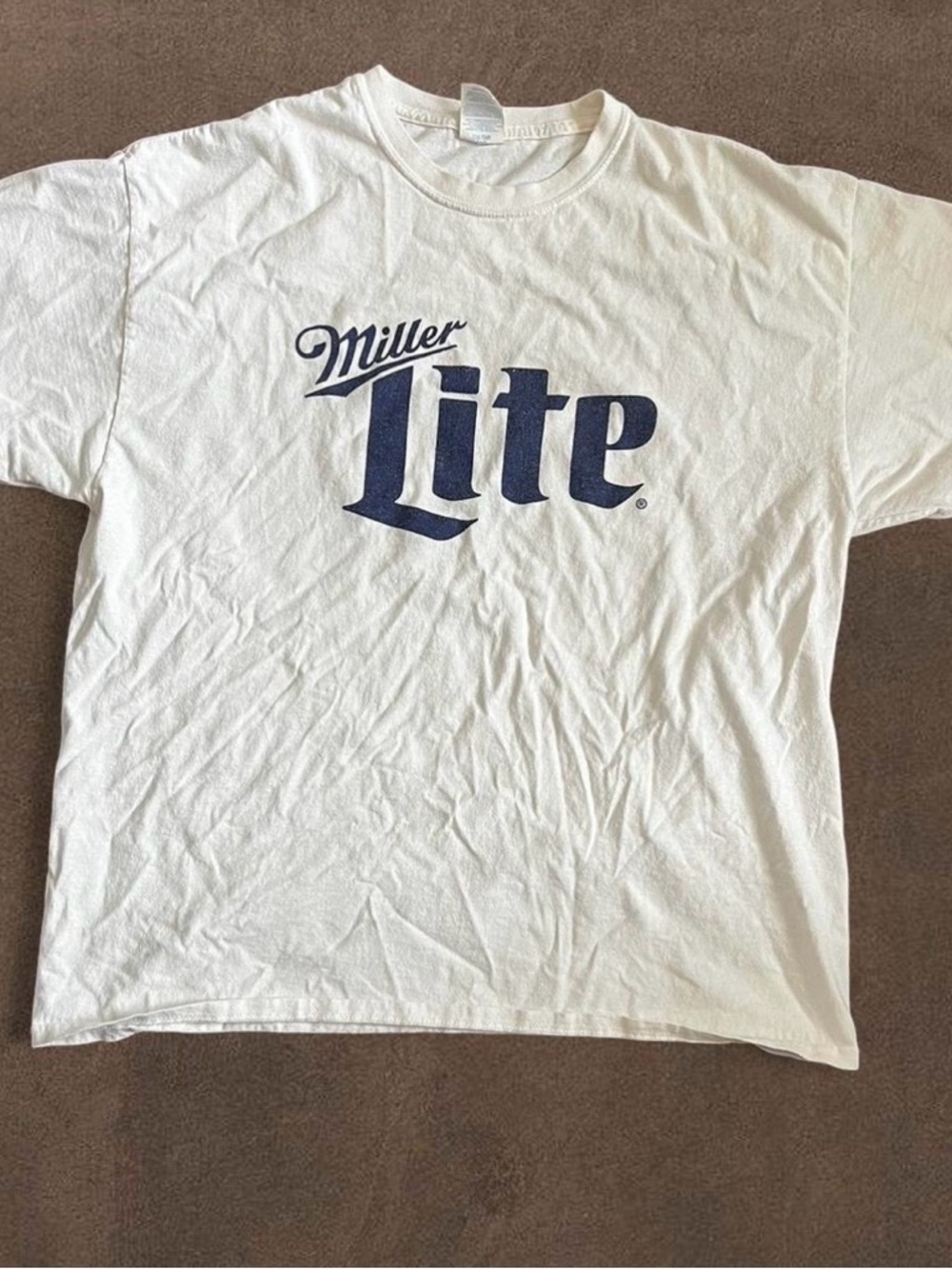 Port and Company White T-Shirt with Navy Miller Lite Logo